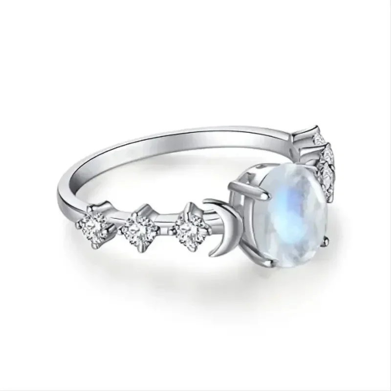 Custom Night Sky - Anillo de Piedra Lunar Ovalada con