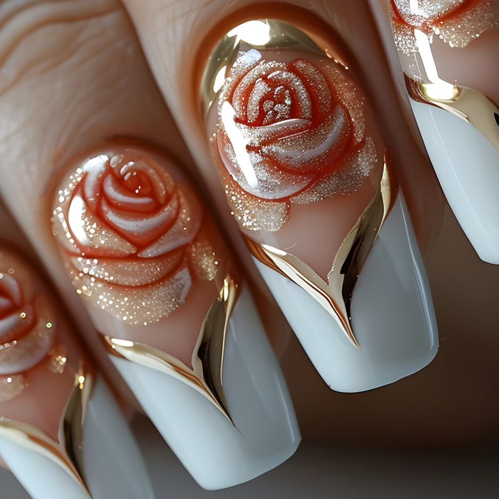 Pressed Flower Art - Uñas postizas cuadradas de tamaño medio