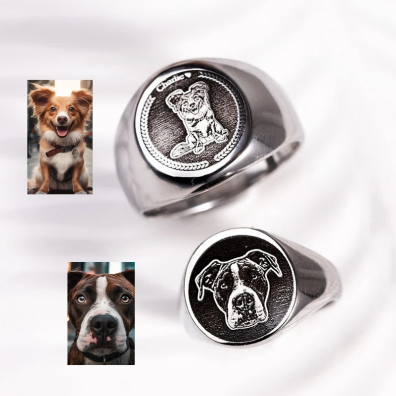 Initial Ring Custom - Anillo de sello con foto grabada
