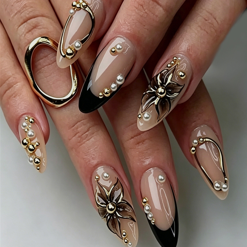 Pressed Flower Art - 24 Uñas Postizas Largas en Forma