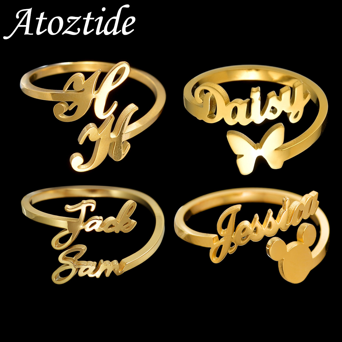 Initial Ring Custom - Atoztide-anillos con nombres personalizados para mujer,