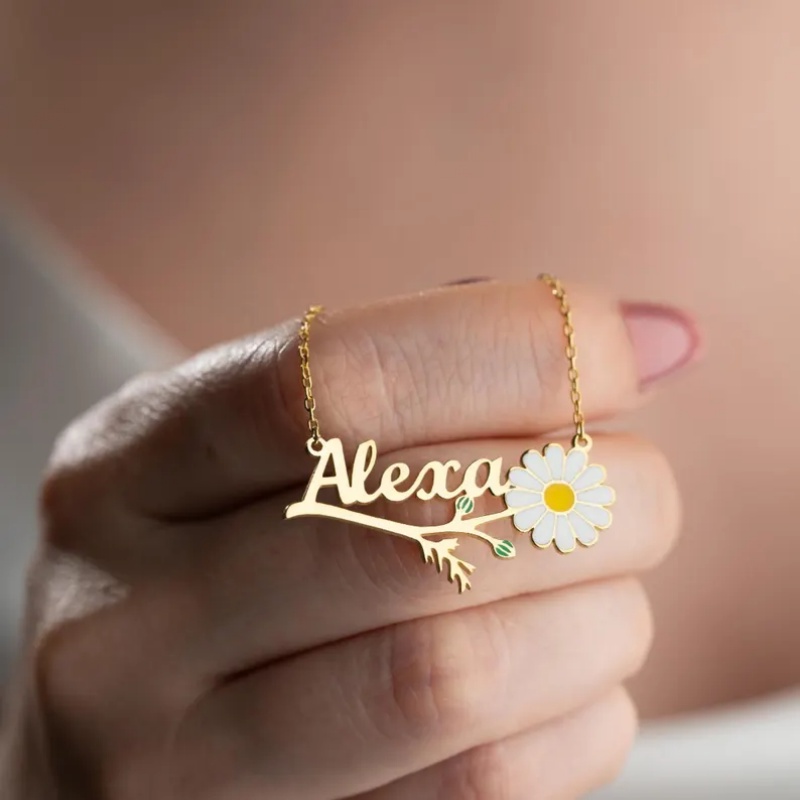 Birth Flower Necklace - Collar con nombre de margarita de
