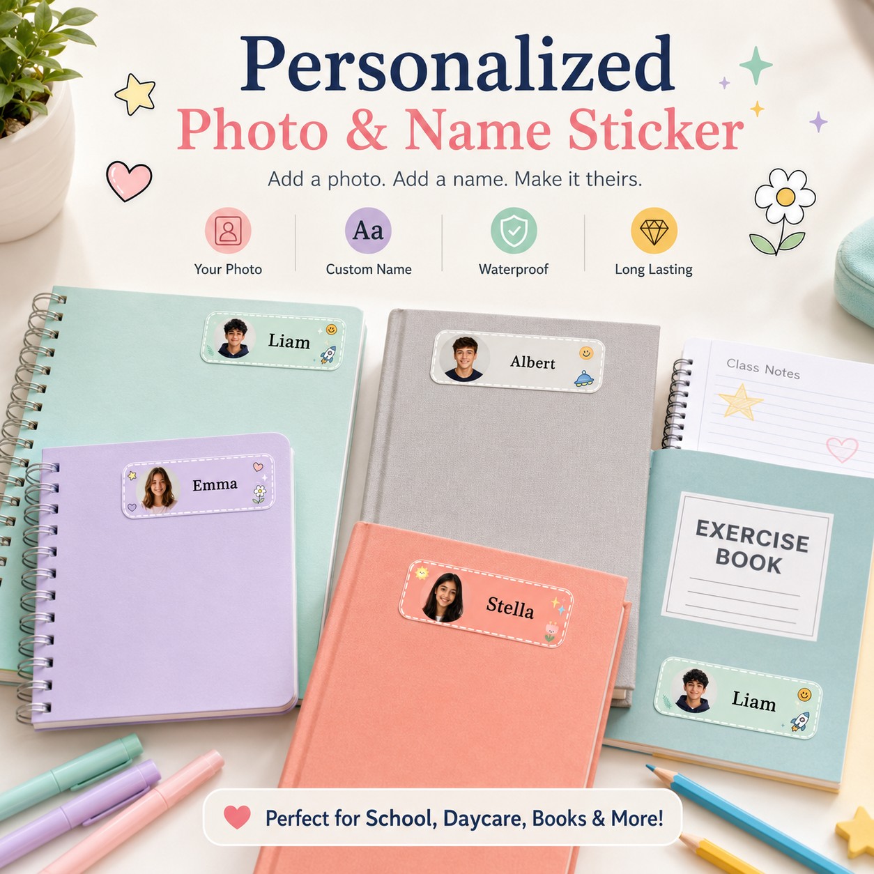 Custom Photo Book - Etiquetas Personalizadas con Foto y Nombre,