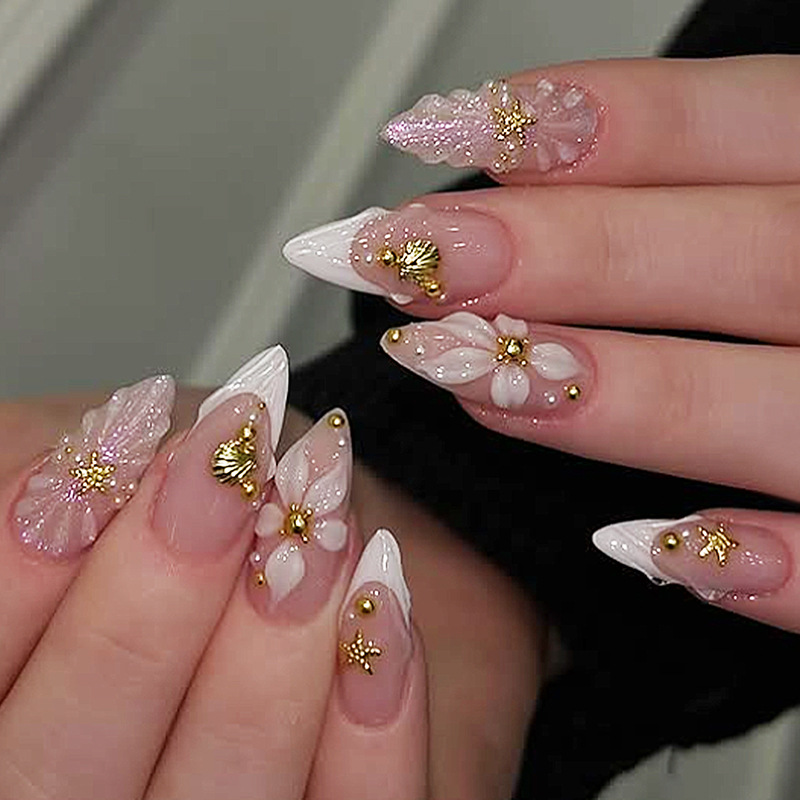 Pressed Flower Art - 24 Uñas Postizas de Almendra con