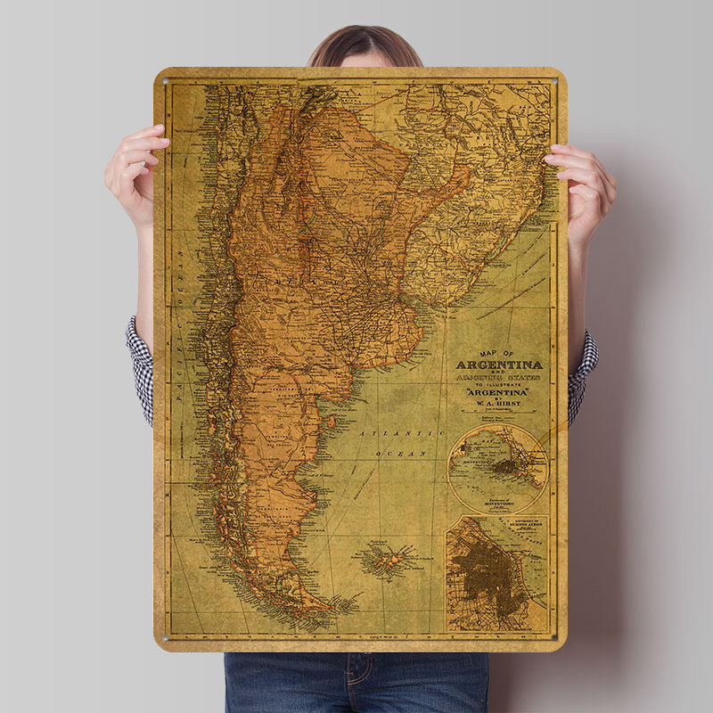 Custom Map Poster - Mapa Vintage de Argentina, Póster de