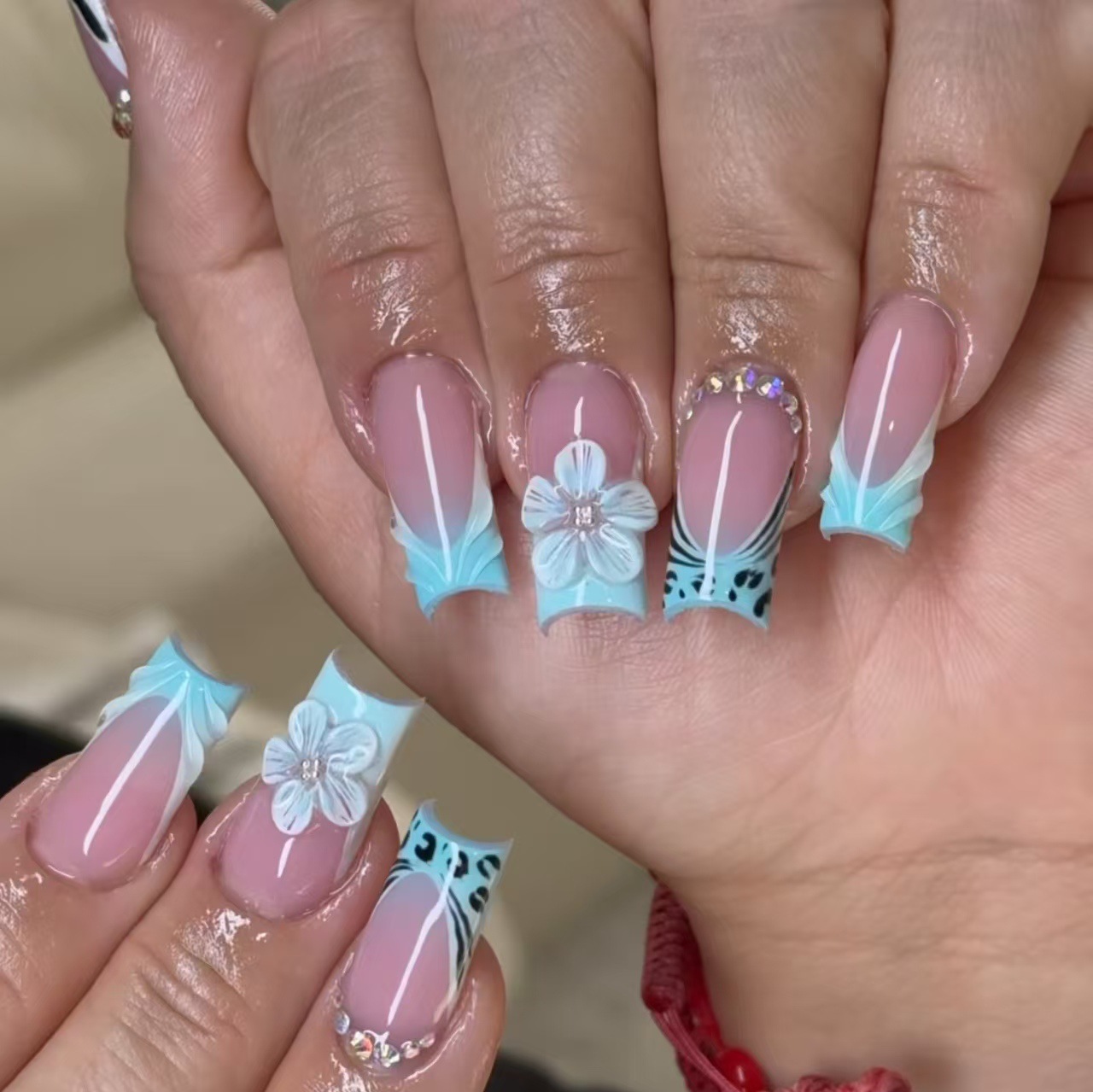 Pressed Flower Art - Uñas postizas medianas para mujeres y