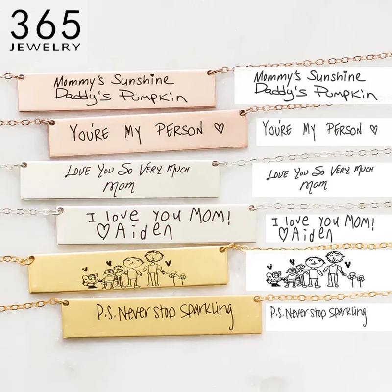 Handwriting Necklace Bar - Collar con colgante de barra de