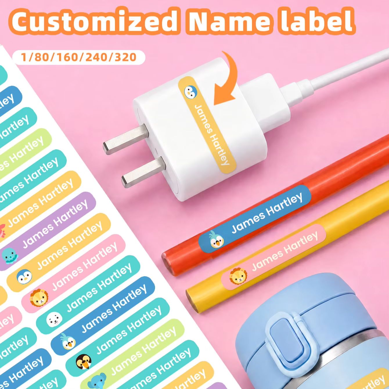 Personalized Name Box - 1-320 pegatinas personalizadas con nombre de