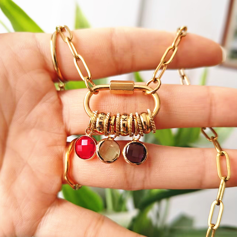 Birth Flower Necklace - Mosquetón personalizado con nombre, collar con