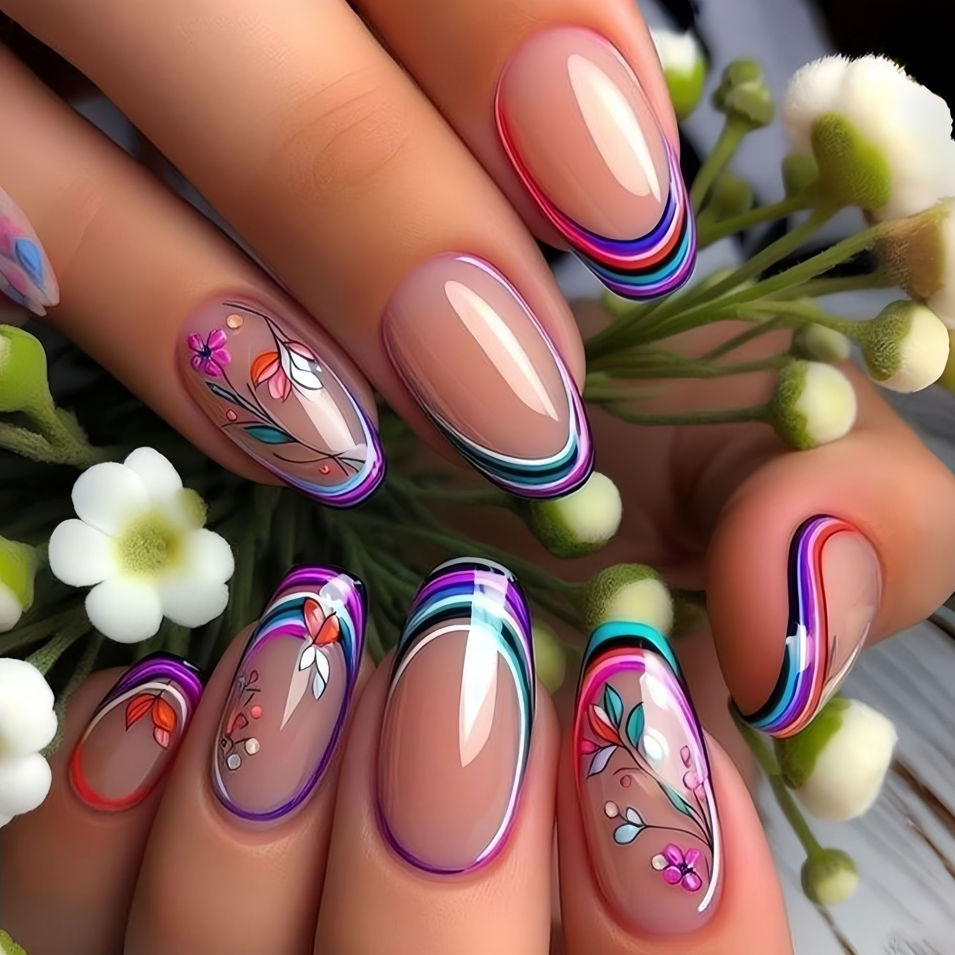 Uñas postizas medianas para mu - Pressed Flower Art reseña y precio