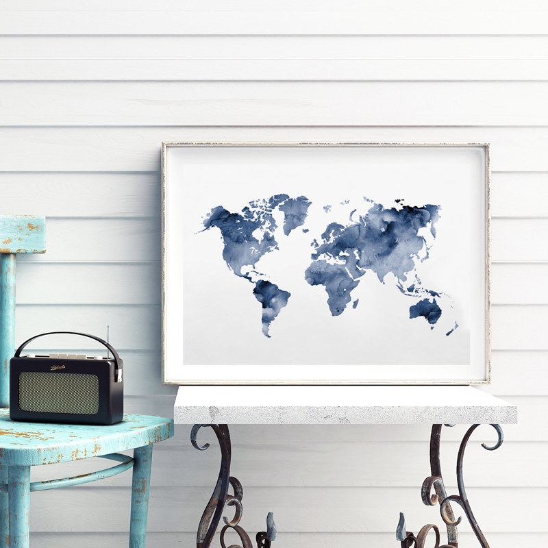 Mapa del mundo azul impreso, p - Custom Star Map reseña y precio