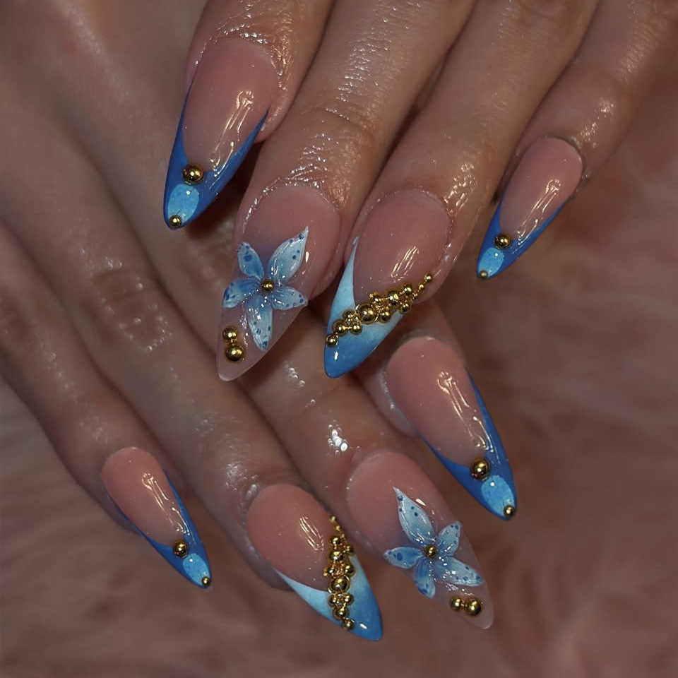 Uñas postizas color nude con d - Pressed Flower Art reseña y precio