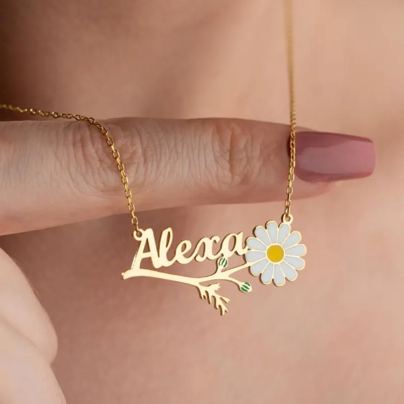 Collar con nombre de margarita - Birth Flower Necklace reseña y precio