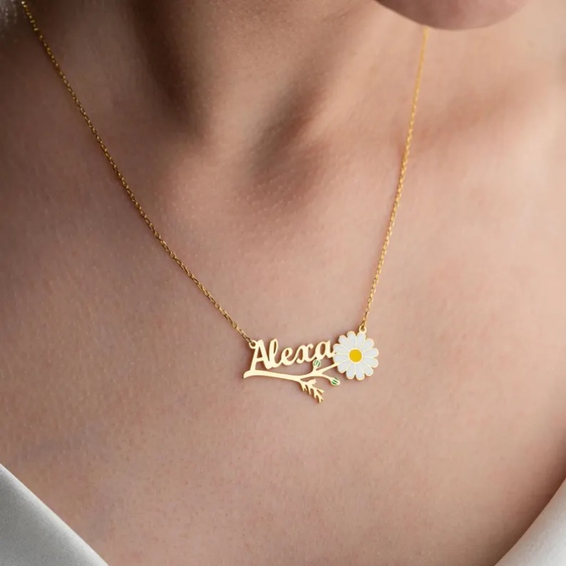 Collar con nombre de margarita - Birth Flower Necklace reseña y precio