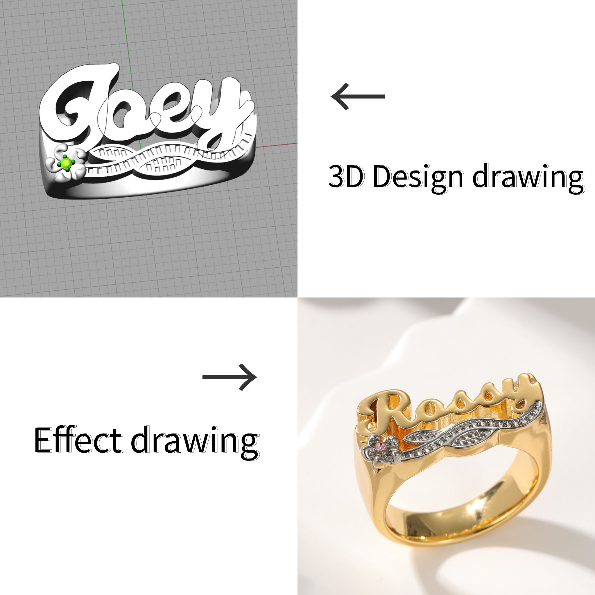 Anillo con nombre 3D Anillo co - Initial Ring Custom reseña y precio