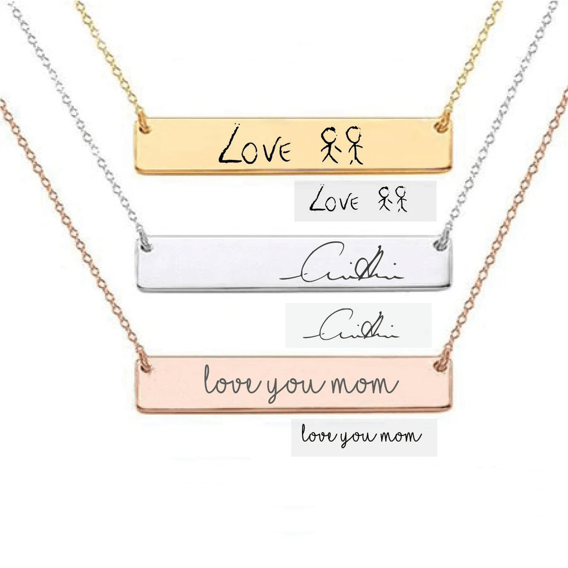 Actual Handwriting Bar Necklac - Handwriting Necklace Bar reseña y precio