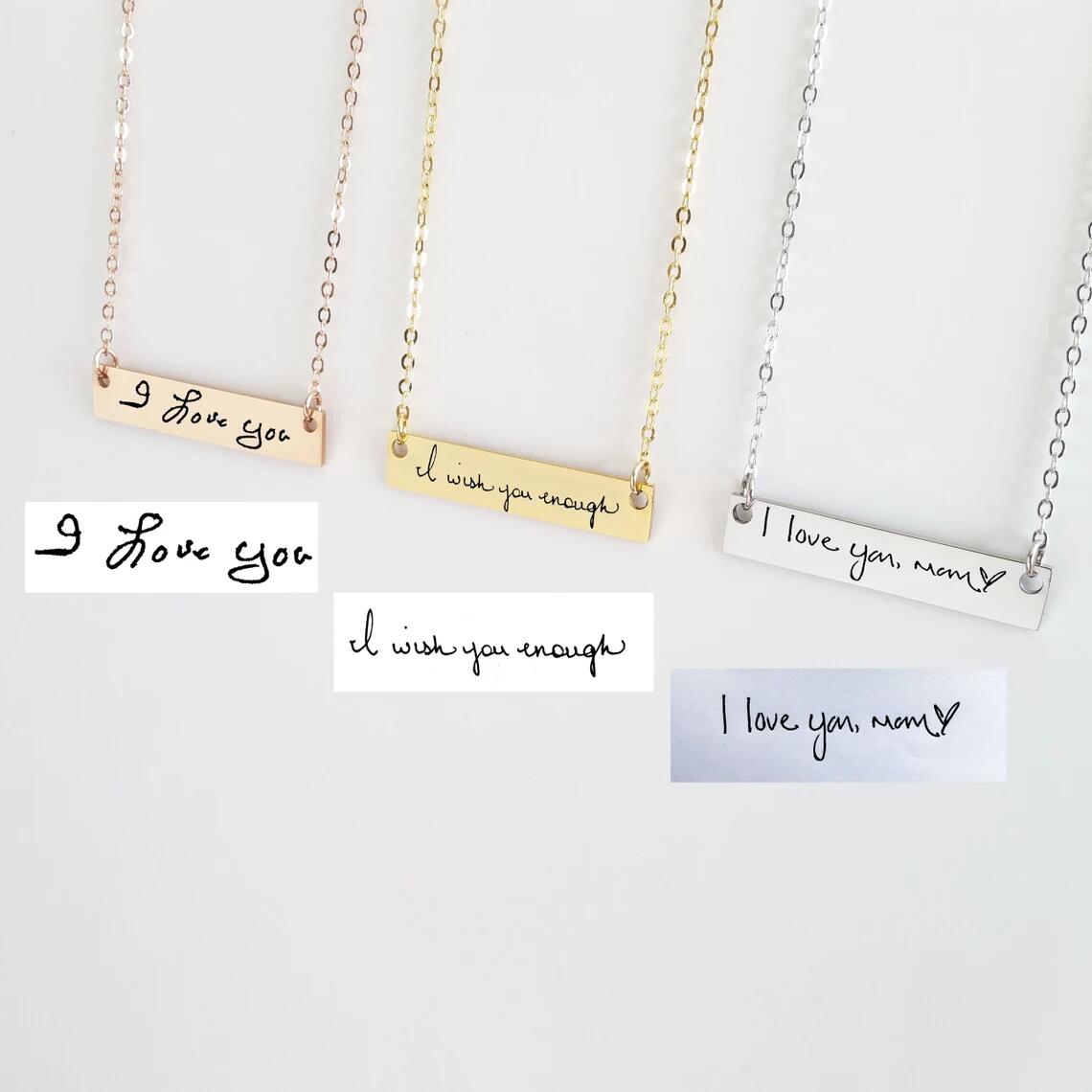 Actual Handwriting Bar Necklac - Handwriting Necklace Bar reseña y precio